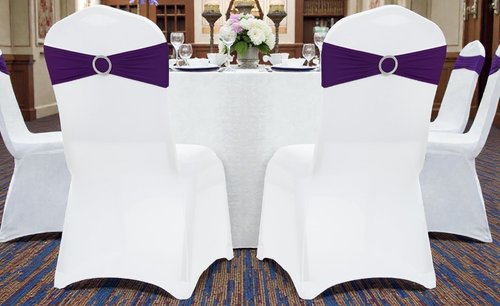 MDS Spandex Chair Sashes - Universal Fit Elastic Stretch Bows with Buckle Slider | 250 Pack - Purple