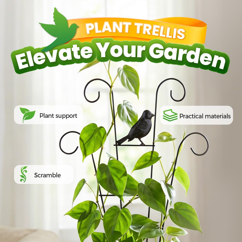 4 Pack Trellis for Potted Plants, 2026 New Stackable Metal Garden Trellis for Potted Plants Pothos Plant Climber Support for Indoor & Outdoor Houseplants (Butterfly+Bird)
