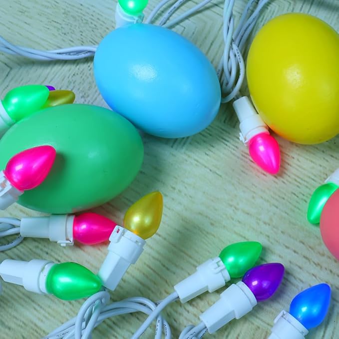 Easter String Lights LED Multi Color Glass C3 Lights 50 Count Easter Pastel Light 120V UL Certified Connectable Outdoor String Light White Wire for Party Patio Home