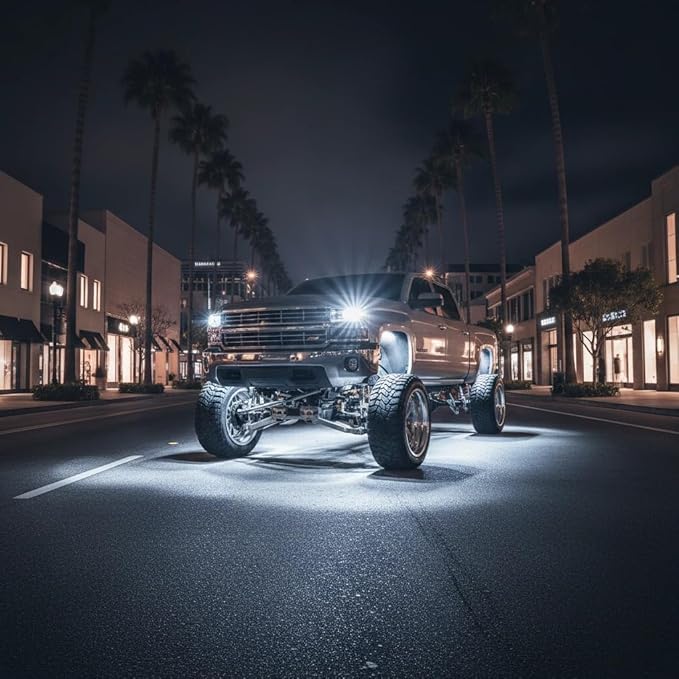 YONEDA 12 Pods White Rock Lights 6000K Ultra Bright LED Neon Underglow Lights IP68 Waterproof for Trucks SUV UTV ATV RZR Car Boats Pickup Motorcycle with 32.8ft Extension Wire