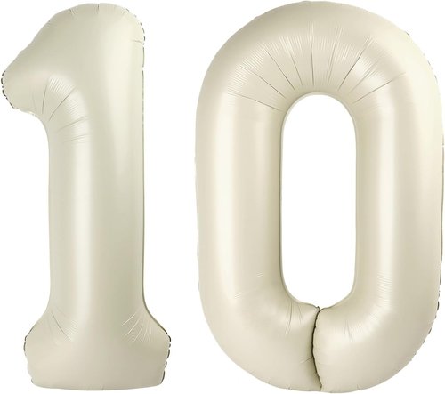 10 Balloons Number - 10th Birthday Decorations for Boys & Girls | Cream 40-Inch Balloons for Celebrations