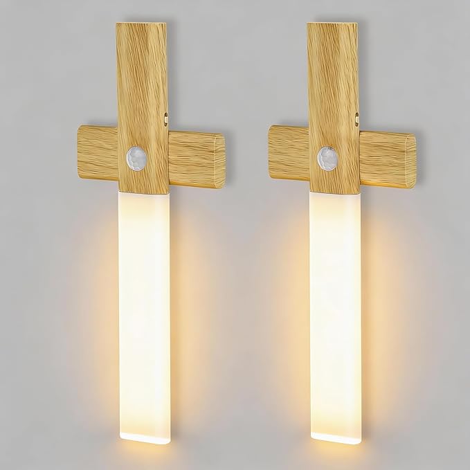 LAVAED Motion Sensor Lights Indoor,LED Rechargeable Battery Operated Wall Sconce Magnetic Stairway Night Light Wireless Portable Decor Lighting for Bedroom, Hallway, Picture,3000K Strip Base 2Pack
