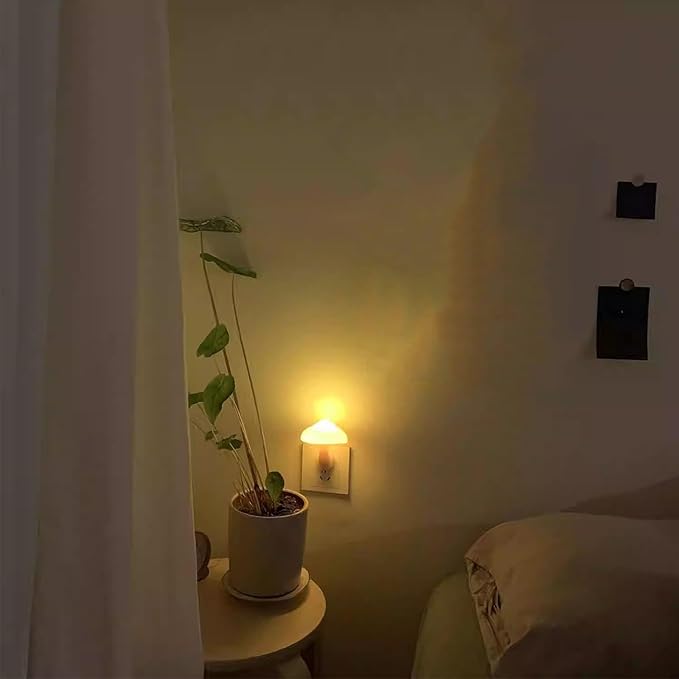 ESUPPORT Mushroom-Shaped Energy Saving Sensor LED Night Light with Plug Yellow(Average Life Expectancy 50000h)