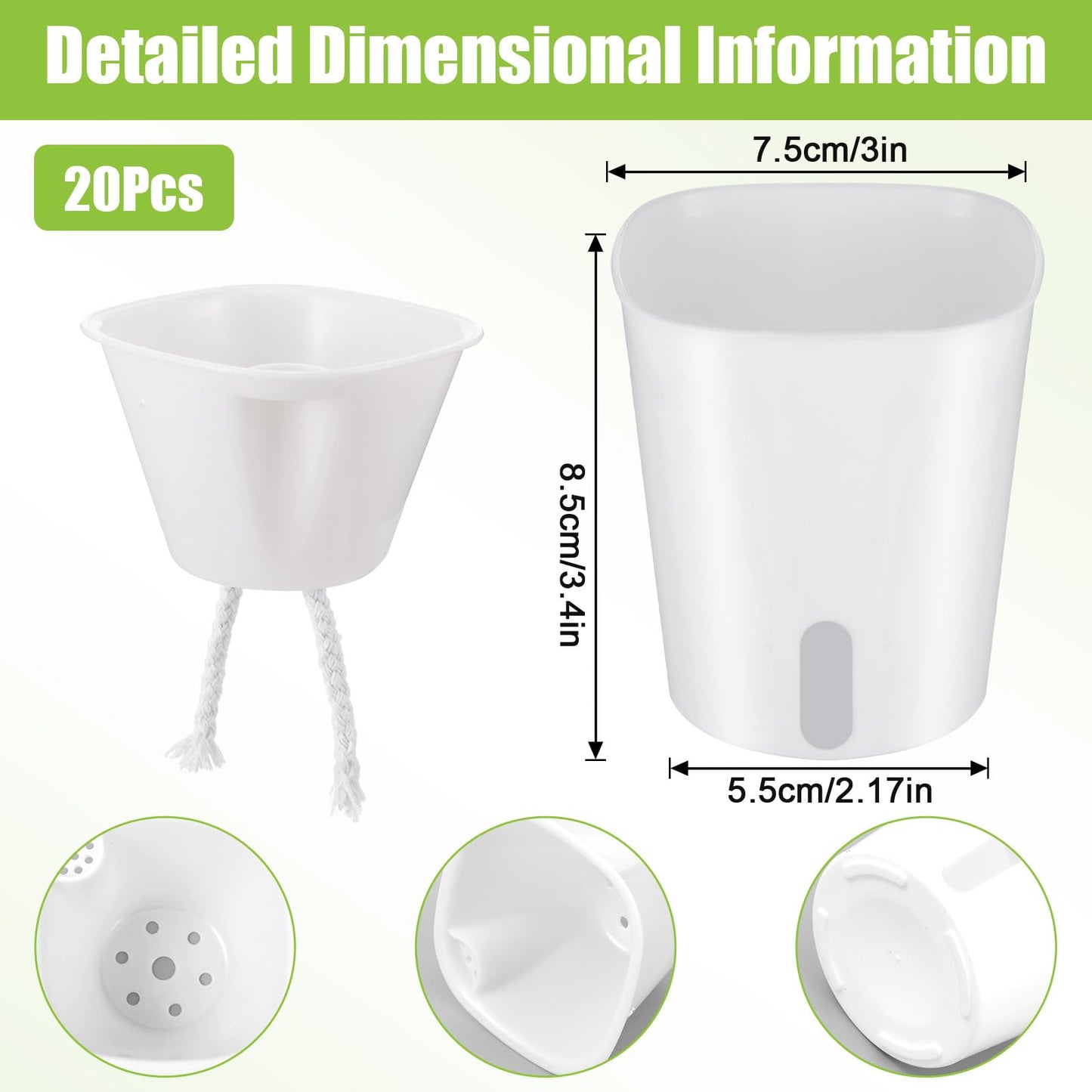 hidyuuoo 20 Pcs 3 Inch Self Watering Pots Self Watering Planters for Indoor Planters Plastic Garden Flower Pots with Level Indicator Vents