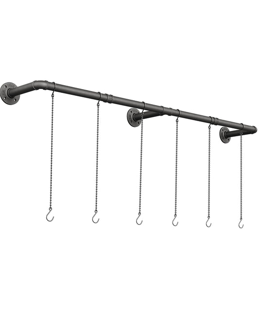 SOFITORG Plant Haning Rod, Hanging Planters for Indoor Plants with 6 Chains, Wall Plant Hanging Bar for Window Celling, 65.7 Inch, Metal Black, Pots Not Included