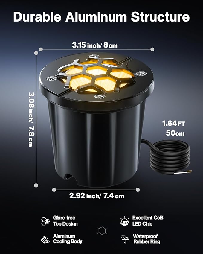 HIBOITEC Low Voltage Landscape Lights 12W, LED Outdoor In-Ground Lights 1200LM Ultra Bright Waterproof IP67 Pathway Lights, 12-24V AC/DC Landscape Lighting for Yard Garden Tree Uplighting, 2 Pack