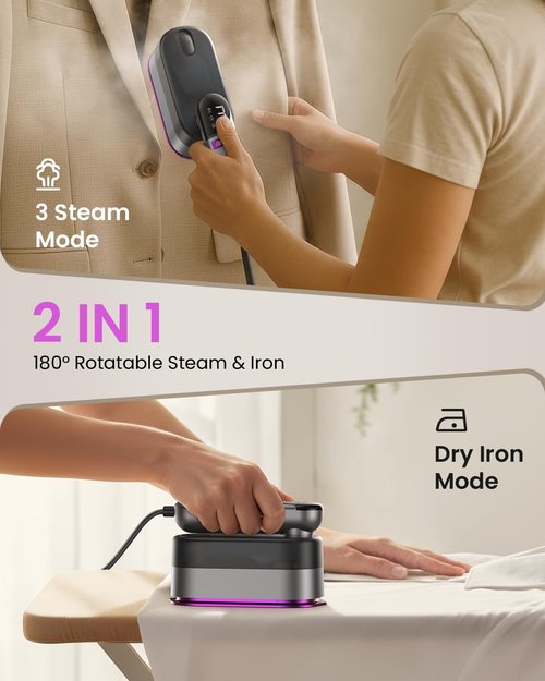 LOXP 2-in-1 Handheld Steamer - 1000W Travel Iron with Fast Heat-Up, Leak-Proof 170mL Tank, Portable Wrinkle Remover