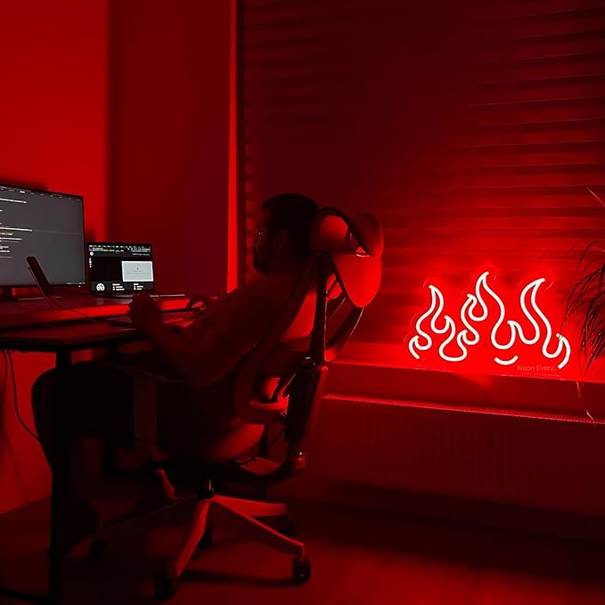 Red Flame Neon Sign – LED Wall Light for Game Room, Bedroom, Bar, Party or Club Decor, USB Powered Fire Shape Neon Wall Art for Home or Event 16″×10.2″