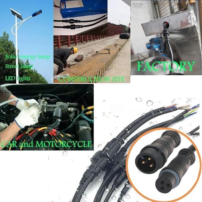 3pin Waterproof Connector,20AWG IP68 3Pin Male Female Plug LED Connector,with 30CM Extension Cable for Car,Indoor/Outdoor LED Strip Lights.