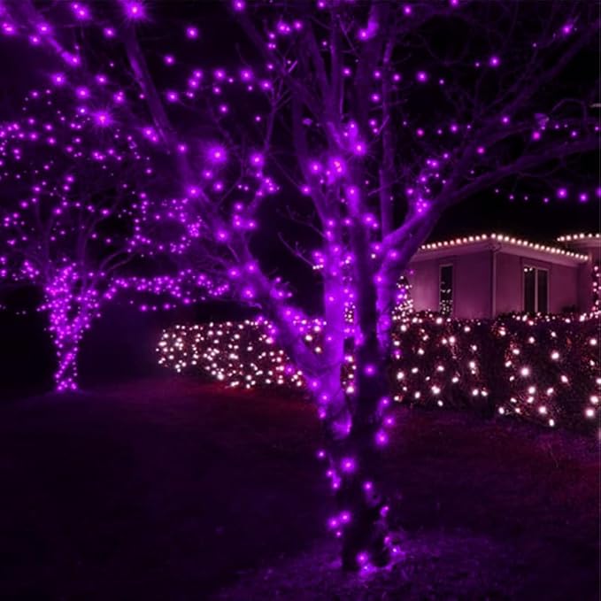 Purple Halloween Lights Battery Operated,2PK18Ft 50 LED Mini String with Timer 8 Modes Twinkle Light Outdoor Waterproof for Tree Garland Decor