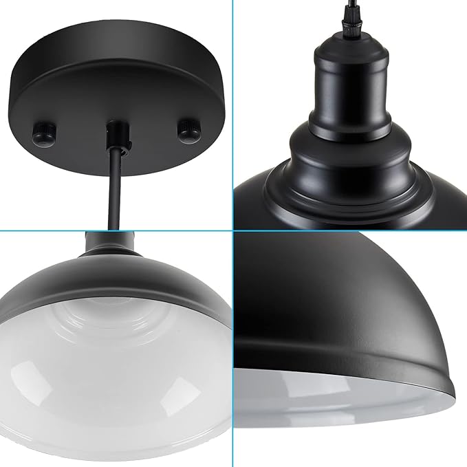 3PCS Pendant Lighting, Vintage Industrial Fixtures, Black Metal Chandelier Lights, Ceiling Lamp for Kitchen Home Island Dining Room Bedroom, 11.4 inches