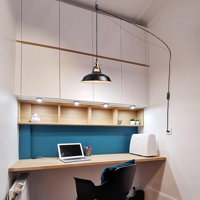 YUBOLE Industrial Hanging Lights with Plug in Cord, Black Barn Pendant Light with Switch for Kitchen Bedroom Bar Reataurant Cafe Loft