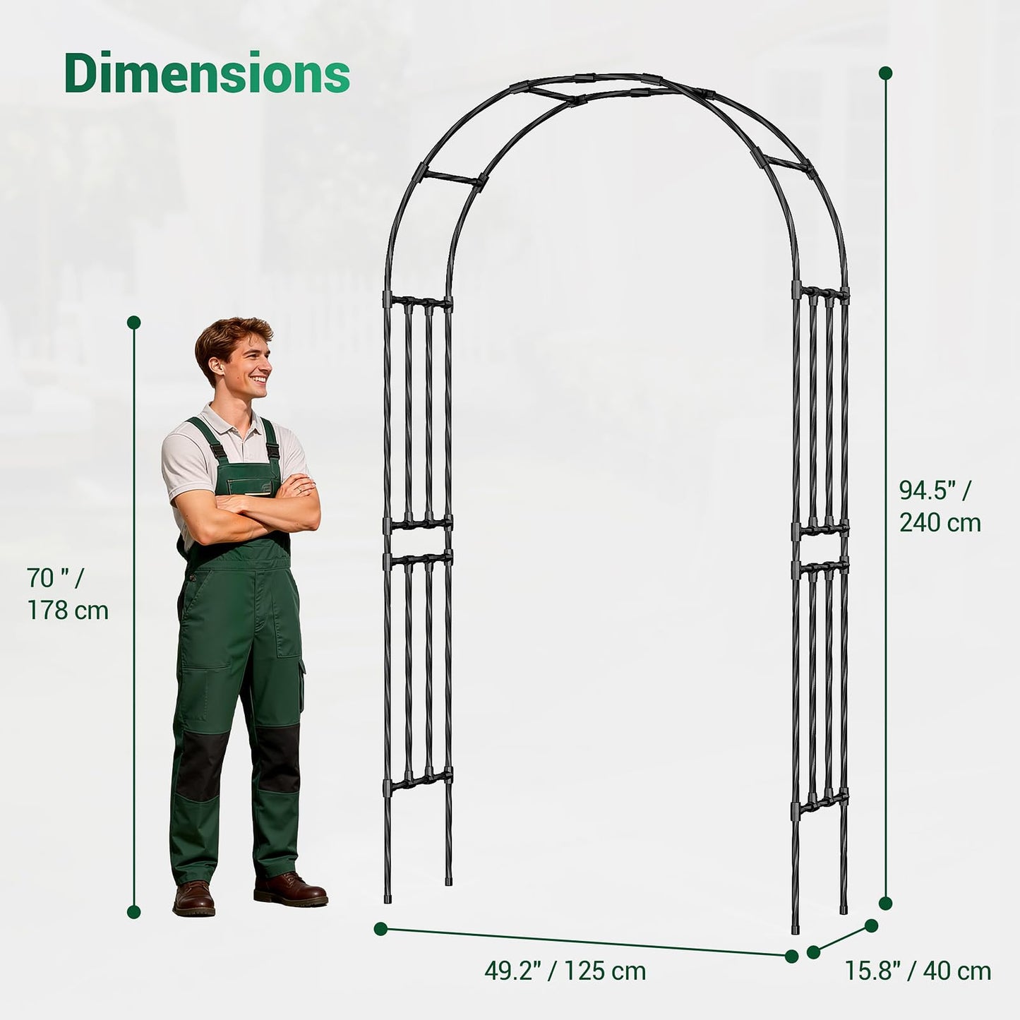 Miory Garden Arch Trellis for Climbing Plants, 1.3x7.9ft Steel with UV-Resistant PE Coating Arbor Outdoor, Vertical Support for Vines Flowers Vegetable, Wedding Archway (Black)