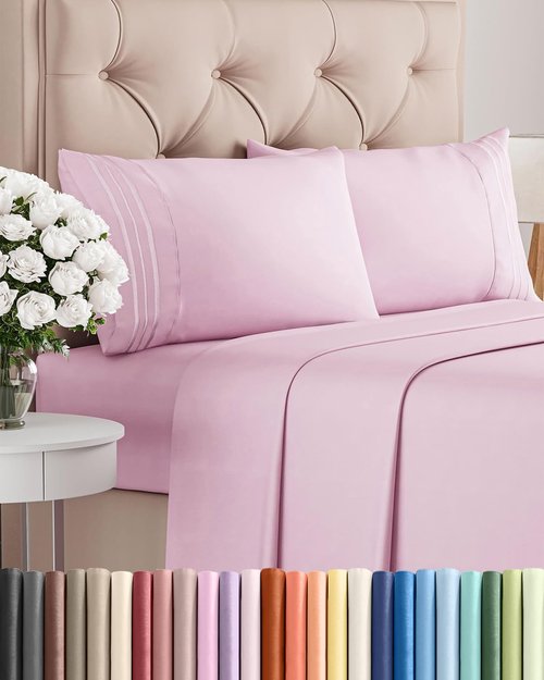 Cal King Size 4 Piece Sheet Set - Comfy Breathable & Cooling Bed Sheets Set - Hotel Luxury Bedding for Women, Men, Kids, Teens, Boys & Girls - Deep Pockets, Soft, Wrinkle Free - Oeko-Tex - Light Pink