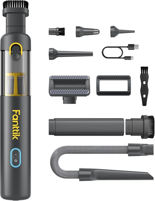 Fanttik Slim V8 APEX Car Vacuum - 4-in-1 Portable Mini Cordless Vacuum with 19000Pa Suction Power | Handheld for Car & Office (Gray)