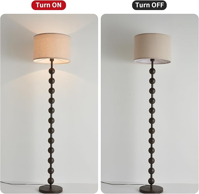 Modern Dimmable Floor Lamp with Remote Control for Living Room Bedroom, Dark Brown Wood Pattern Tall Standing Lamp Light for Home Office Dining Room with Fabric Shade