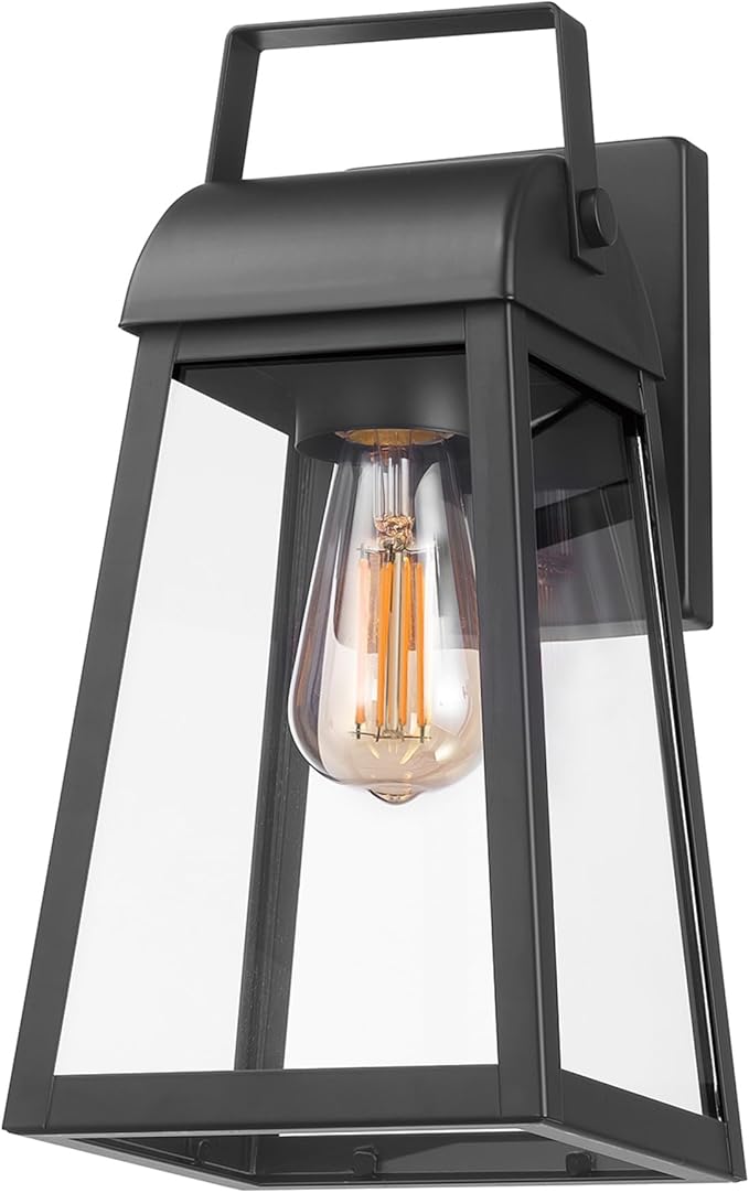 GLOBE Electric 60000029 1-Light Outdoor Wall Sconce, Matte Black, Clear Glass Shade, Porch Light, Wall Lights for Living Room, Patio Décor, Apartment Essentials, Outside House Lights