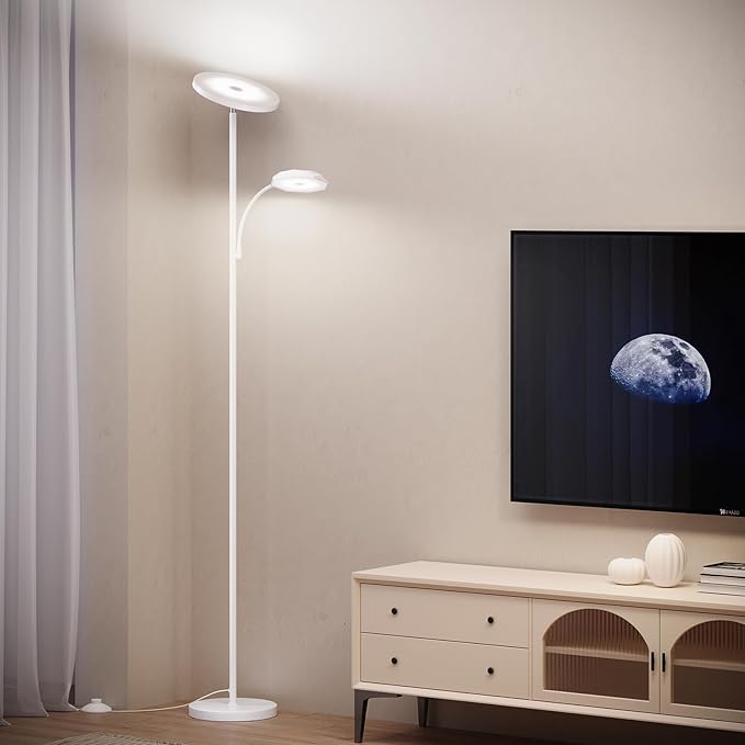 SUNMORY Floor Lamps for Living Room, 48W/4200LM Super Bright LED Floor Lamp with Remote Control, 69" Tall Standing Lamp with Stepless Dimmable, Modern Torchiere Reading Lamp for Bedroom, Office White