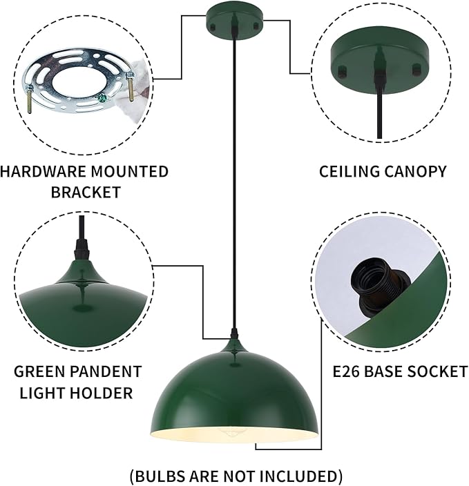 Farmhouse Pendant Light, 11.8inch, 2 Packs- Green Industrial Kitchen Pendant Lights, Pendant Lights Kitchen Island, Pendant Light for Bedroom, Office, Kichen Sink, Library