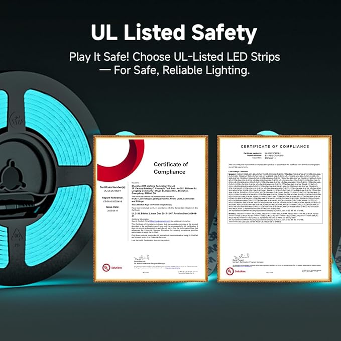 BTF-LIGHTING FCOB COB LED Strip Ice Blue 5mm Width UL Listed Super Narrow Flexible Uniform Light DC24V 16.4FT CRI 90+ Dimmable LED Ribbon for Bedroom Home Indoor Decor(No Adapter or Controller)