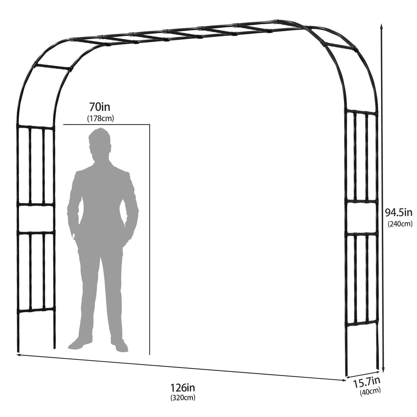 OnlyGarden Garden Arch Trellis, Trellis Arch for Climbing Plants Outdoor, 10.5 x 7.9FT Metal Full Garden Arbor, Trellises for Patio Lawn Backyard, Large Garden Archway Decoration Black 126" x 94.5in