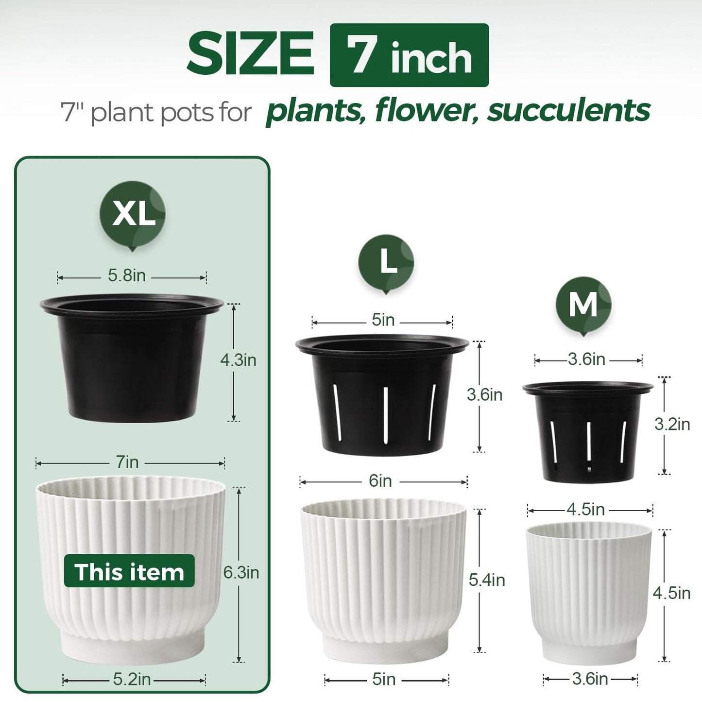 T4U 7 Inch Self Watering Pots for Indoor Plants, 4 Pack Plant Pots, Self Watering Planter for Indoor Plants, Durable Plastic Pots (4 Pack, 7", White)