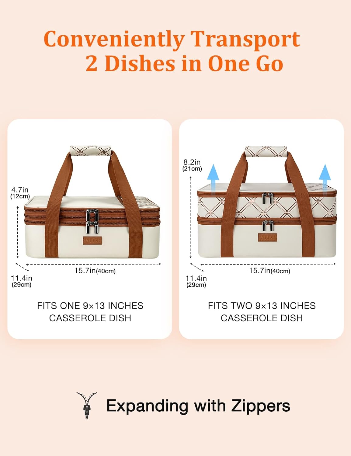 Vuudh Expandable Casserole Carrier - Double Decker Insulated Tote for Hot & Cold Dishes | Perfect for Picnics & Potlucks