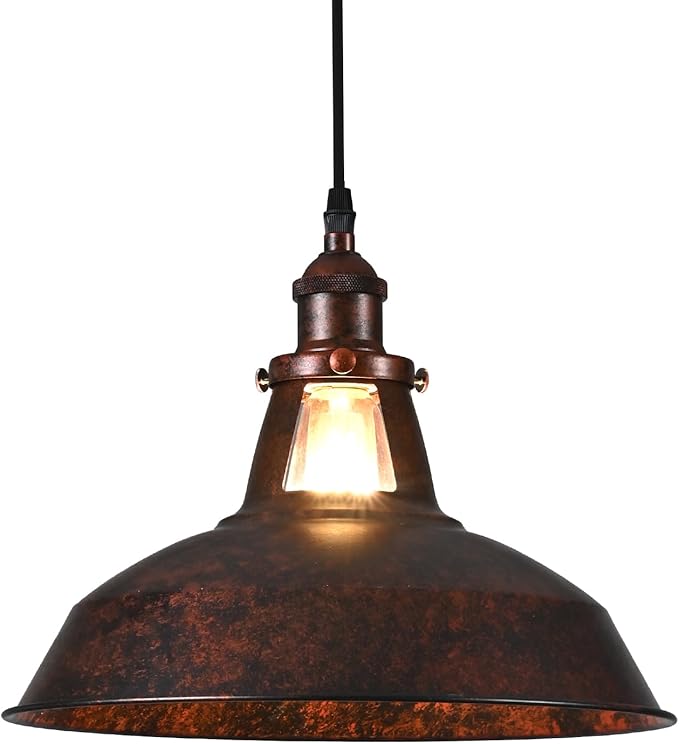 TAKEGO 12.2" Industrial Pendant Light, Farmhouse Pendant Light Kitchen Island, Vintage Hanging Light Rustic Light Fixtures, Hanging Ceiling Lamp for Kitchen Island, Hallway, Dining Room