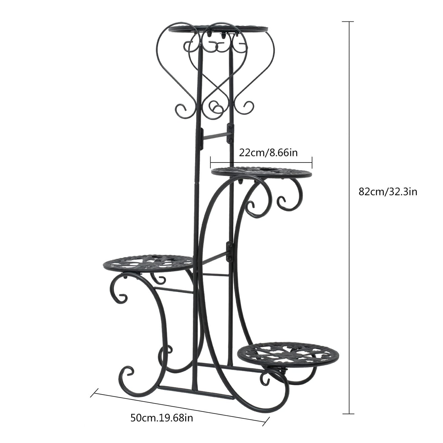 32inch Tall Metal Plant Stand Multi Tiered 4 Tier Multiple Flower Pots Holder Shelf Rack Display Stand Wrought Iron Planter Display Rack Potted Planter Shelves Organizer for Patio Balcony Garden