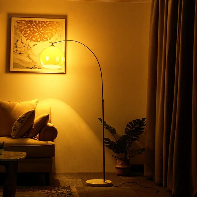 Orange Arc Floor Lamp with Acrylic Shade,Arch Reading Lamp Floor Standing,Mid Century Modern Orange Standing Lamp for Living Room Bedroom