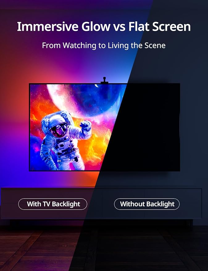 Ailofy TV LED Backlight with HD Wide-Angle Camera for 75-85 Inch TVs, Full-Screen Color Sync Lights for Gaming, Movies & Streaming, App Control, Works with Alexa & Google Assistant