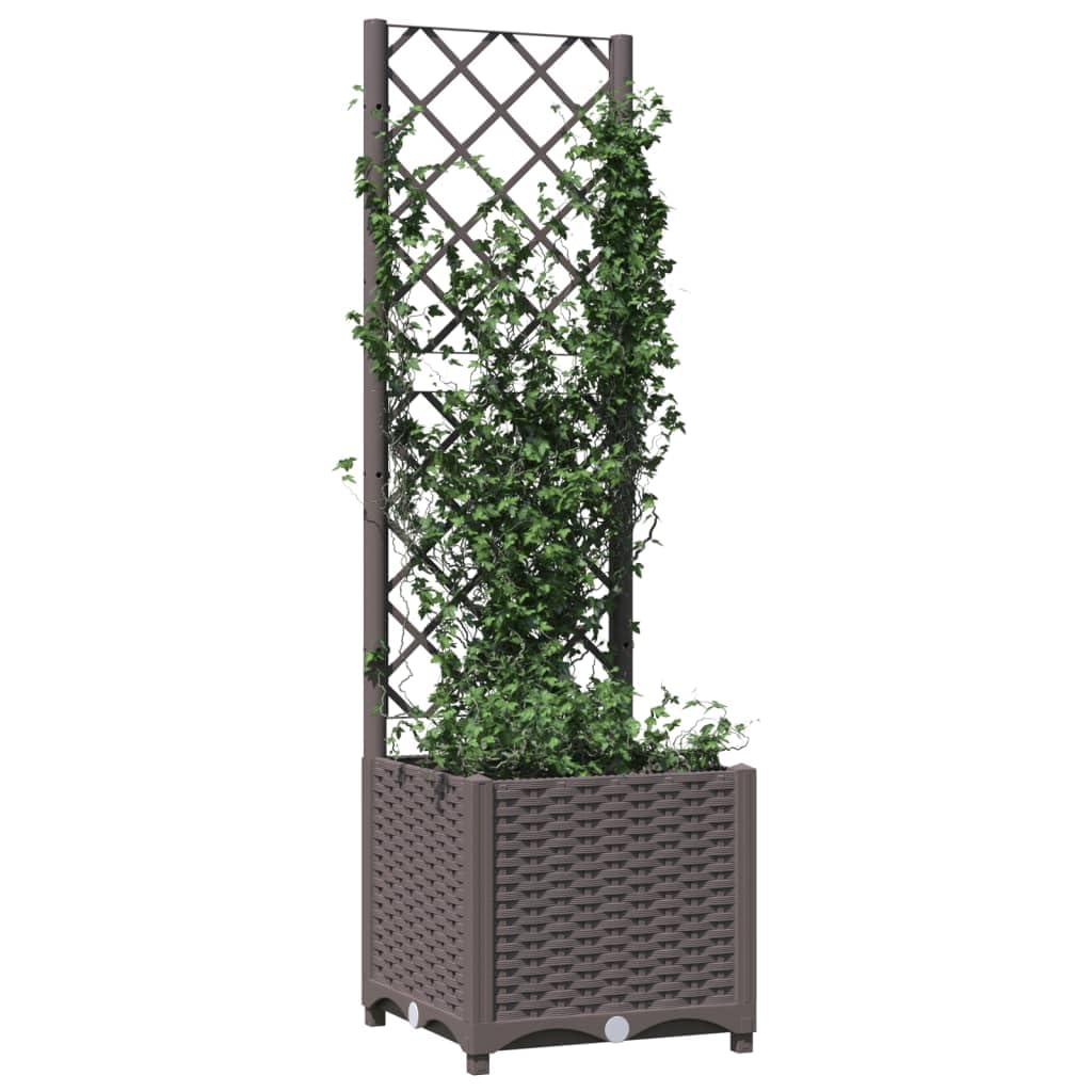 mtlskopl 54" Brown Square Planter with Trellis, 15.7"x15.7" Wood-Look Polypropylene, Modern Matte Garden Box for Patio Balcony