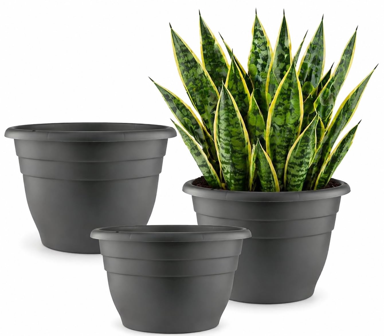 RooTrimmer 3 Pack 11 Inch Plant Pots with Drainage Hole and Plug,Plastic Flower Pots for Indoor & Outdoor Plants,Lightweight Plant Pots Perfect for Herbs,Flowers & Succulents(Gray)