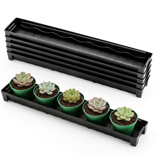 RooTrimmer 5 Pack Plastic Plant Saucer (17"x3"x1.5"), Rectangular Window Sill Plant Pot Trays with Removable Drainage Hole, Thick Windowsill Saucer Tray for 2.8 inch (7CM) Flower Nursery Pots (Black)