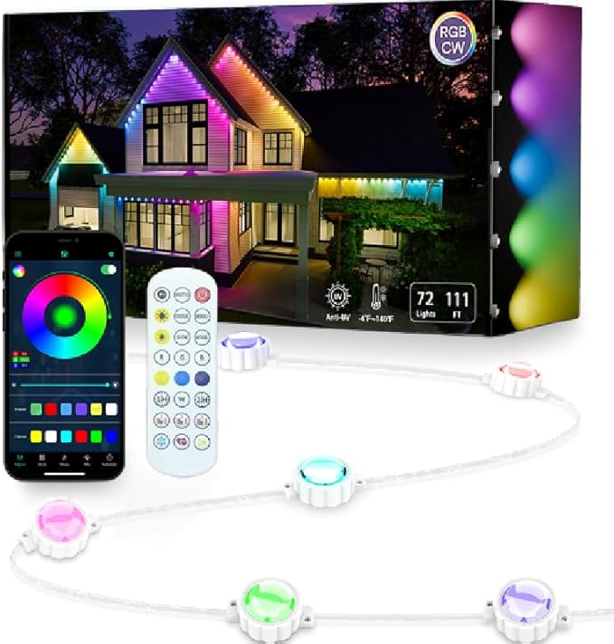 Permanent Outdoor Lights,Smart RGB Outdoor Lights with Remote APP Control, 100 Ft with 72 LED IP67 Waterproof Outside Light for House for Holiday, Party, Dailyy(unconnectable)