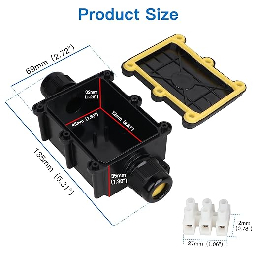 Helunsi 2 Pieces Waterproof IP68 External Junction Box, 2 Way Outdoor Junction Box, Underground Plug Line Coaxial Cable Connector Wire Range 5 to 15mm Electrical Power Cord Weatherproof Boxes - Black