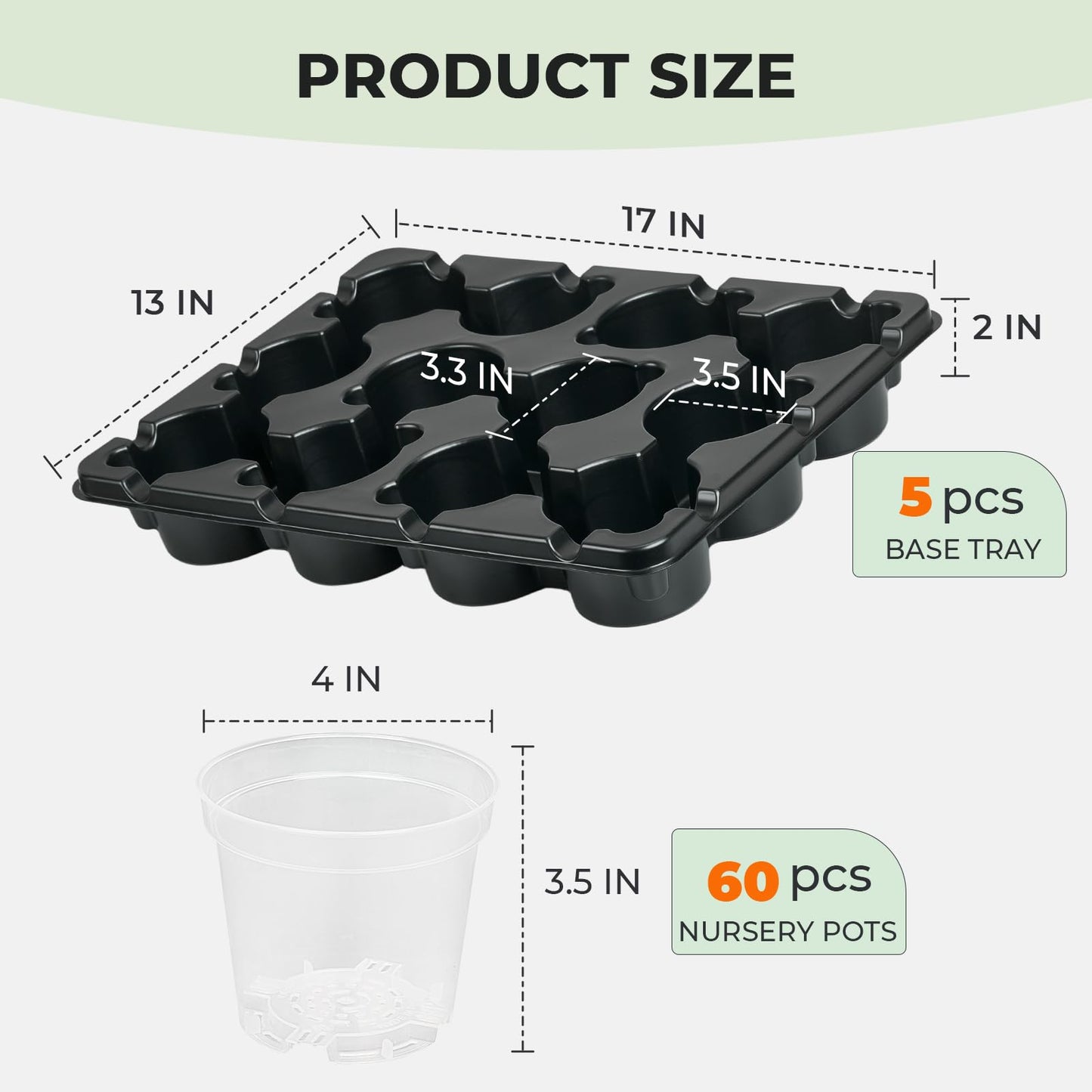 homenote 4 Inch Seed Starting Trays with Clear Nursery Pots, 5-Pack 12-Cell Seedling Starter Trays & 4" Nursery Pots 60 Pcs with Drainage, Plant Starter Germination Trays for Indoor Outdoor Growing