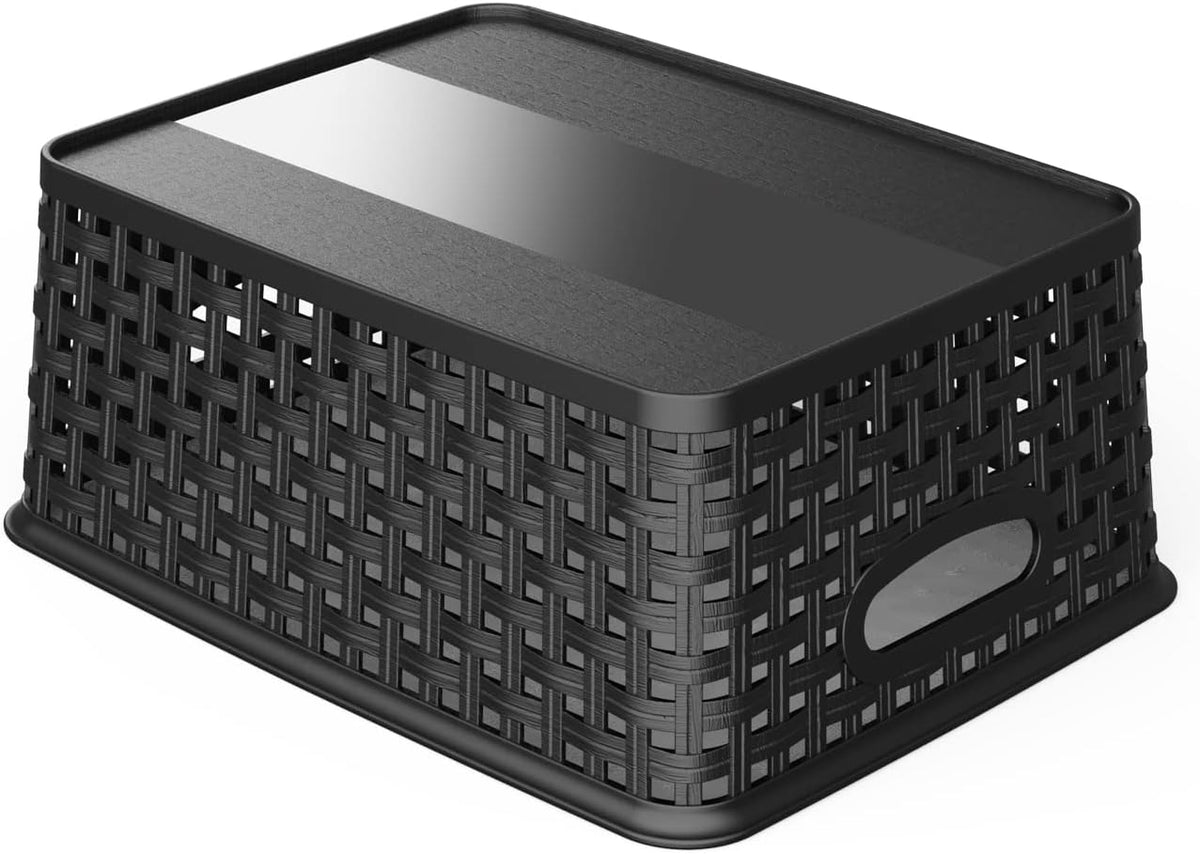 WYT 12-Pack Black Plastic Weave Storage Baskets - Perfect for Organizing Small Spaces