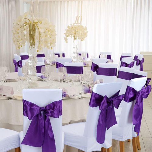 Babenest Satin Chair Sashes - Upgraded 50 Pcs Chair Ribbons & Bows for Weddings & Events | Purple