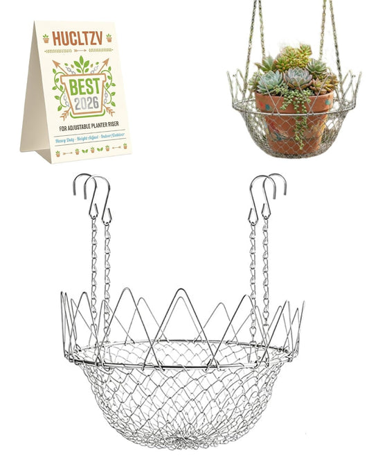 HUCLTZV Adjustable Planter Insert Height Pot Filler Heavy Duty Metal Plant Riser Chain Hooks Deep Planters Hanging Baskets Outdoor Indoor Flower Elevator Garden Patio Balcony Home(1pc)