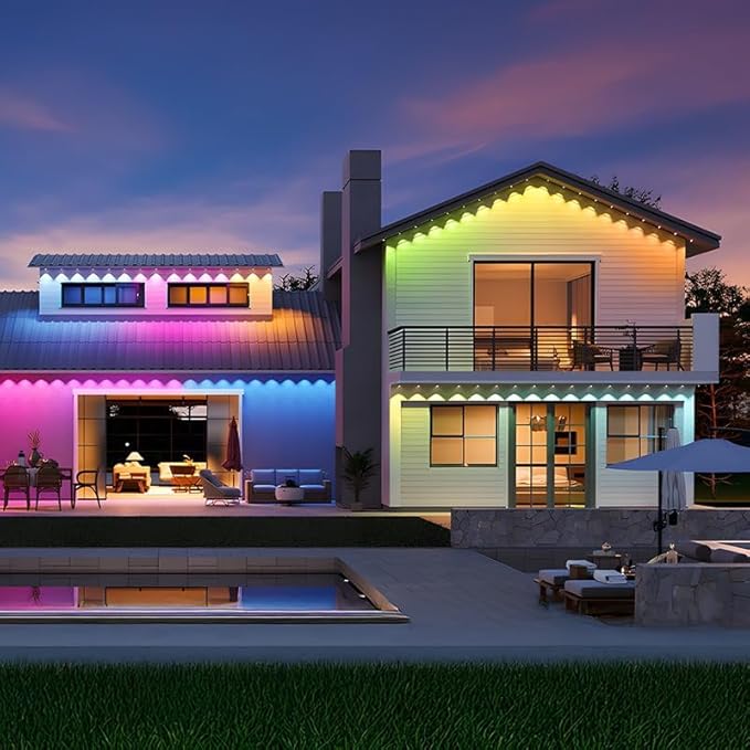 Permanent Outdoor Lights, 150FT RGB LED Smart Eaves Lights with 90 LEDs, IP67 Waterproof, Remote/APP Control, DIY Scene Modes, Music Sync Lighting for Party, House, All Holiday Decorations