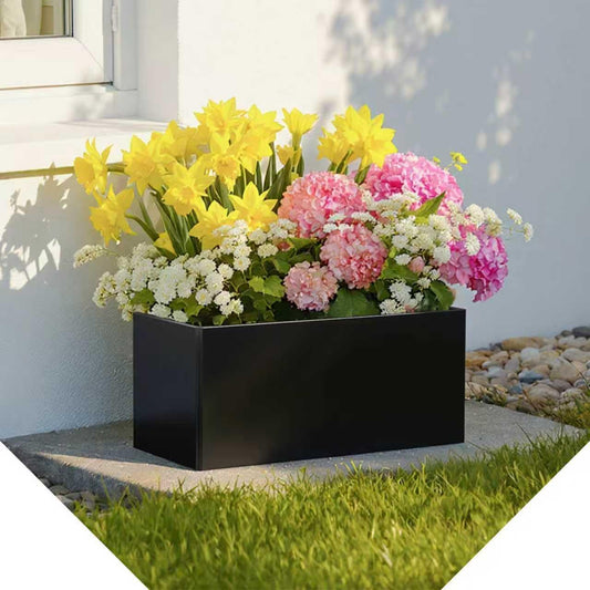 Ganeekiron Metal Planters - Rectangular Planter, All-Weather Durable with 4 Drainage Holes, 25x11x13 Inches for Porch & Patio, Black