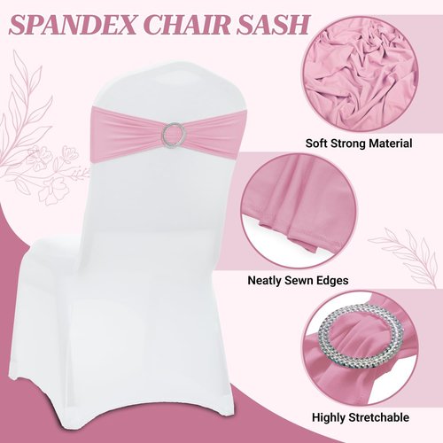 MDS Spandex Chair Sashes - Pack of 200 Universal Elastic Stretch Ties with Slider Bow - Pink