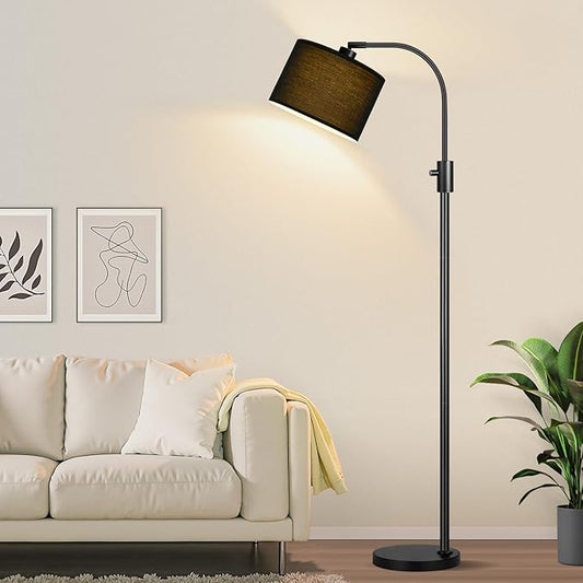 Nintiue Upgraded Modern Arc Dimmable Tall Standing Floor Lamp with Black Shade, 1200 Lumens LED Bulb Included, for Living & Reading Room, Bedroom, Office & Nursery, Black