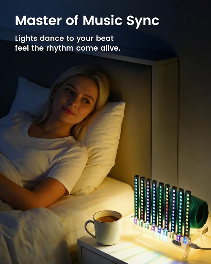 Sound Reactive Ambient Light, Smart App-Controlled Music Rhythm Lamp with Custom Modes, Designed for Portable Speaker Setup for Bedroom, Dorm, Living Room (Black)