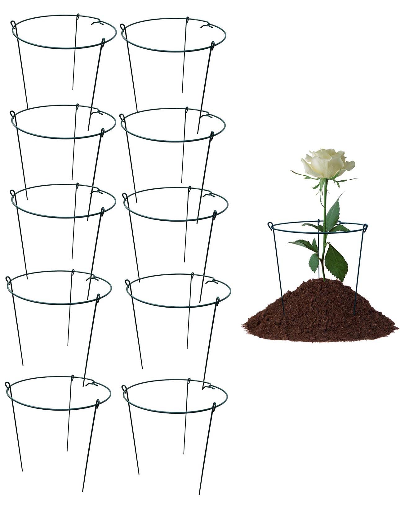 10 Pack 10" Wide x 16" High Peony Cage Rings Garden Plant Support Brace Round Metal Plant Stakes Rings, Strong Large Garden Supports for Flowers, Peonies, Rose, Lily