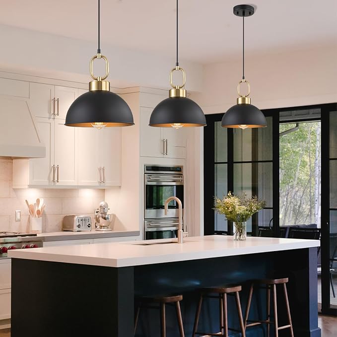 Farmhouse Pendant Lights Kitchen Island,10.2 Inch Single Dome Pendant Lighting, Adjustable Height Modern Island Lights for Kitchen, Industrial Ceiling Hanging Light for Dining Living Room Over Sink