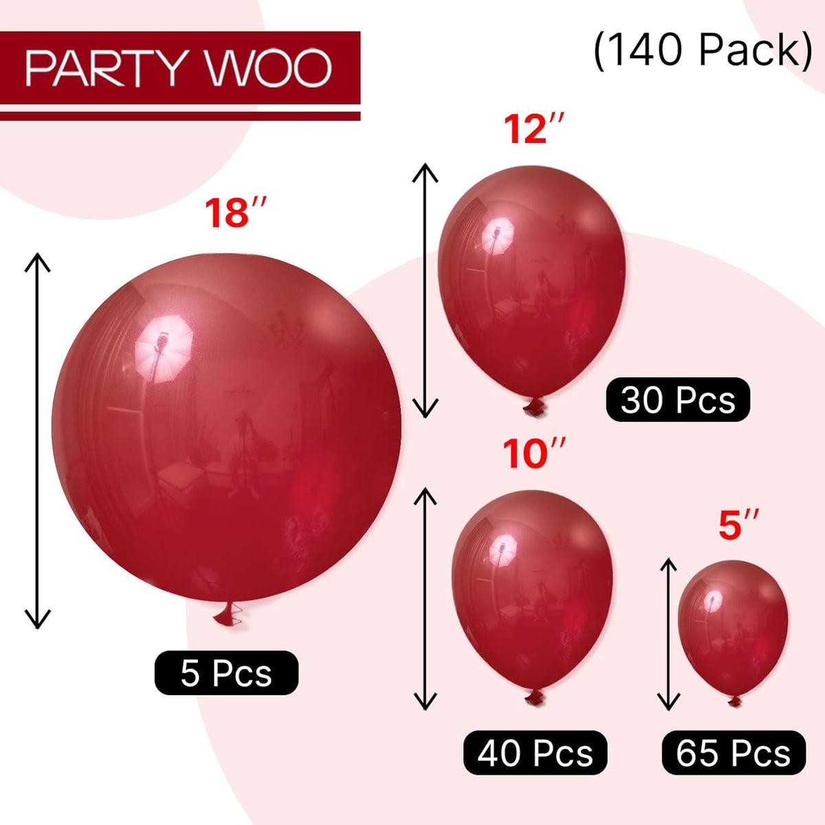 PartyWoo Burgundy Balloons - 140-Piece Dark Chestnut Red Balloon Arch Kit | Various Sizes for Celebrations
