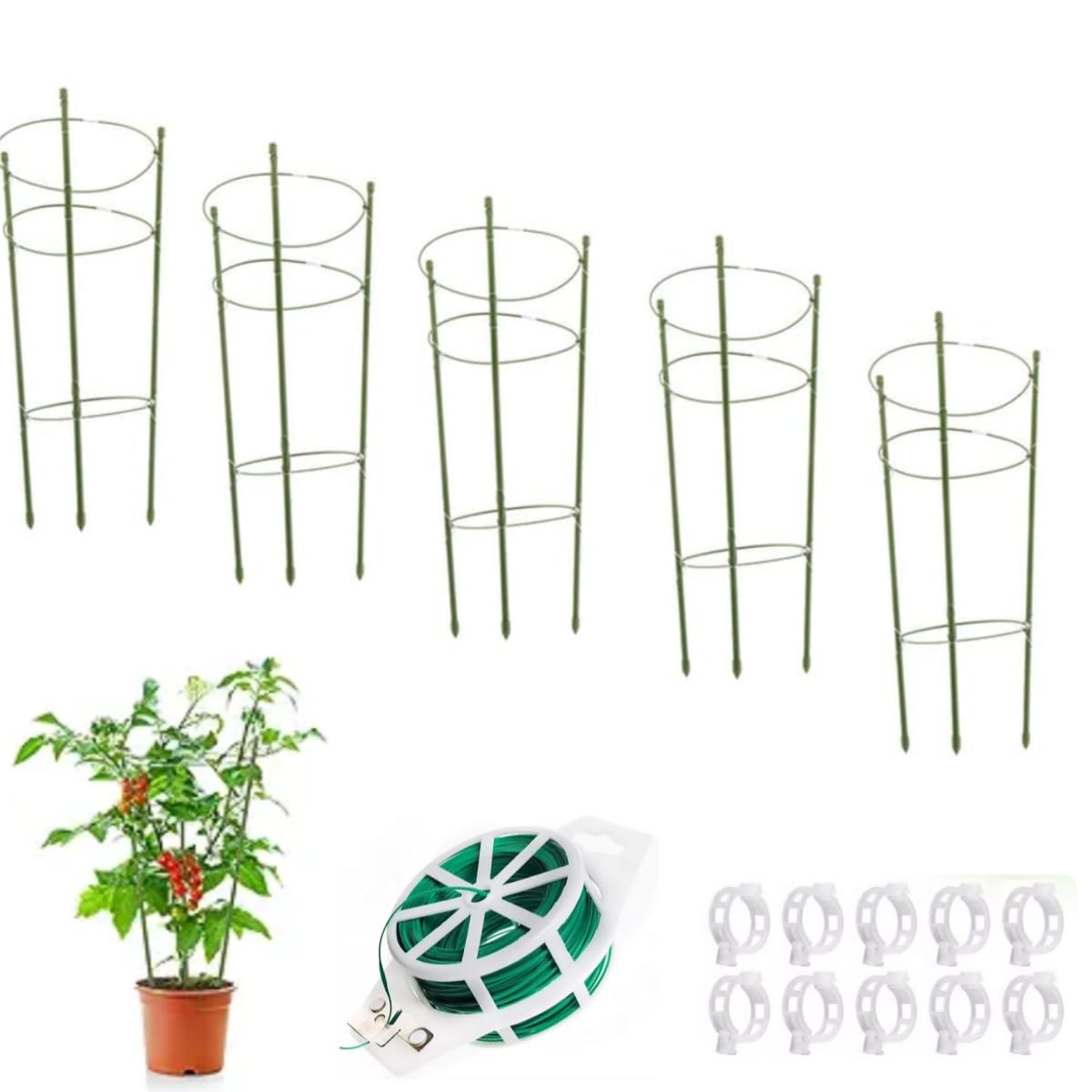 5 Pack Plant Support Tomato Cages for Garden Plants Support 18 inches Small Tomato Cages Tomato Trellis with Adjustable Rings Plant Stakes for Peony Supports Tomato Stakes Rings for Climbing Plants