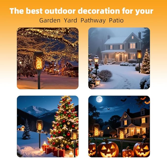 Solar Lights Outdoor, 12 Pack Solar Torch Light with Flickering Flame, Waterproof Solar Garden Light, Outdoor Solar Lights for Yard Patio Pool Lawn Flame Torches for Halloween Decorations Yard Decor